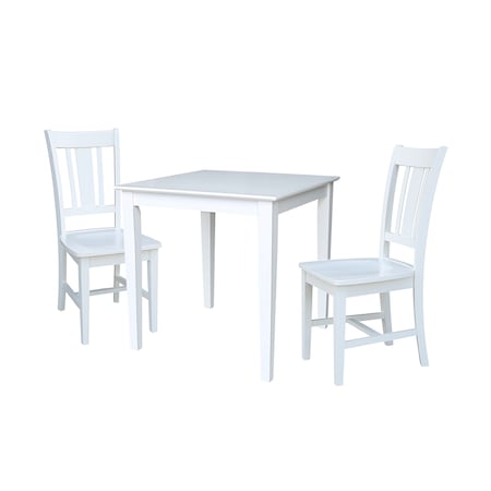 International Concepts Square 30X30 Dining Table with 2 San Remo Chairs, White, 30 in W, 30 in L, 30 in H, Wood, White K08-3030-10P-2